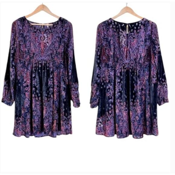 FREE PEOPLE Mirror Mirror Velvet Mini Dress in Purple Sz S - Picture 4 of 5